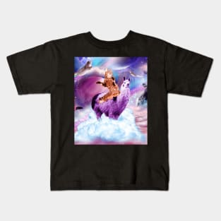 Kitty Cat Riding On Rainbow Llama In Space Kids T-Shirt